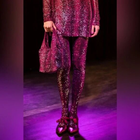 ANNA SUI Snakeskin Sequin Tights In Ruby Multi Sz S NWT $310 - Picture 5 of 11